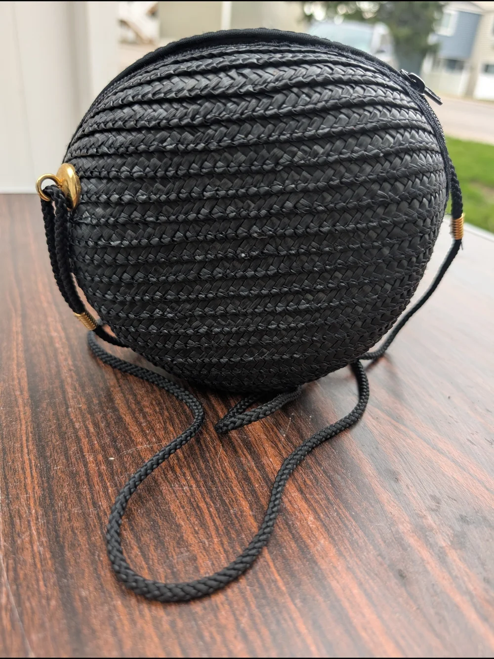 Black Braided Round Crossbody Bag - Unbranded